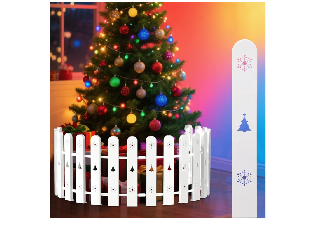 Christmas Tree Fence Decor - Quick Setup Beautiful Holiday Decor Freestanding Circle Barrier for Indoor Xmas Decorations, Creates a Festive & Cozy Ambiance, White