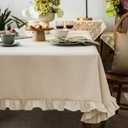 GLORY SEASON Waffle Weave Textured Rectangle/Oblong Tablecloth with Cotton Retro Ruffle Trim Solid Table Cover for Buffet Banquet Parties Event Holiday Kitchen Dining Farmhouse Decor Beige 55x84 in