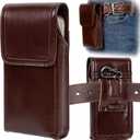 Leather Phone Holster - Genuine Full-Grain Buffalo Leather Cell Phone Holsters - for iPhone 16, 15, 14, 13pro, Galaxy S24, S23, S22-7.3" X 3.8" (Coffe, Large)