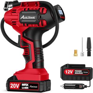 AVID POWER Tire Inflator Portable Air Compressor,20V Cordless Tire Pump, Rechargeable Air Pump for Car Tires and other Inflatables (Red)