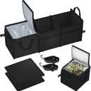 X-cosrack Trunk Organizer with Pack Portable Insulation Cooler Bag-Collapsible Multi-Compartment -Large Capacity Washable Car Storage Bag-To Suit SUV, Truck, Automotive, Any In-vehicle, Black