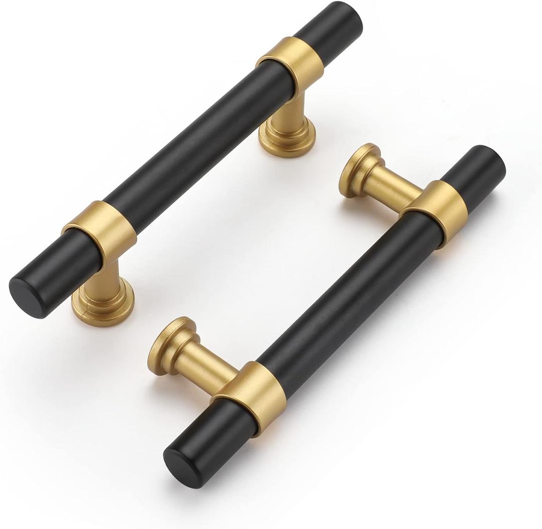 Haliwu 20 Pack Black Cabinet Pulls Black&Gold Cabinet Handles, Barrel Gold Dresser Drawer Pulls for Kitchen Hardware,3 inch (Hole Center Spacing76mm (3 inch))