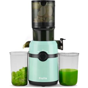 Cold Press Juicer Machines,Fretta Slow Masticating Juicer Machines with 4.25" Large Feed Chute,Fit Whole Fruits & Vegetables Easy Clean Self Feeding,High Juice Yield,BPA Free (Blue) (1.0 L)
