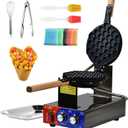 Bubble Waffle Maker - Commercial Egg Waffle Maker w/Non-stick, Temperature and Timers, 1400W Hong Kong Egg Waffle Iron w/Rotating Baking Pan, Stainless Steel Bubble Waffle Machine Restaurants