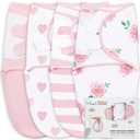 Mama Cheetah Baby Swaddle Bag, Organic Swaddle Blanket, Newborn Swaddle Bags, Adjustable Baby Sleep Sling, Easy Swaddle for Boy Girl 0-3 Months (4-pack Angelic)