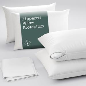 Ultra Soft Pillow Protectors with Zipper Queen Size - Set of 1 Breathable Pillow Covers - 100% Protection Against Stains, Dust & Dirt - Machine Washable (White)