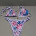 Tainehs Women's Two Piece Bikini Sets Sexy V Neck Swimwear Floral Triangle Swimsuit Cutout Low Rise Bathing Suit, Small