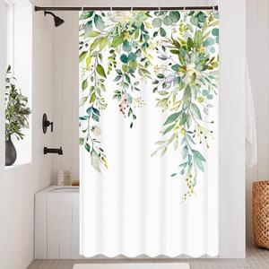 Stall Green Eucalyptus Shower Curtain Set Watercolor Floral Plant Leaf Shower Curtains for Bathroom Botanical Flower Waterproof Fabric Bath Curtain Decor (Green, 36'' x 72'')