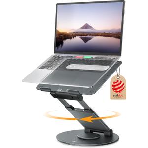 Nulaxy Telescopic 360 Rotating Laptop Stand for Desk Adjustable Height Swivel Pull Out Design Ergonomic Laptop Riser Standing Desk Converter Fits All 10-17" Laptops Computer MacBook, Gray