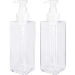 UUJOLY Foaming Soap Dispenser 1L (33.8oz) Refillable Plastic Pump Bottle for Liquid Soap, Shampoo, Body Wash (2 Pcs) (Clear)