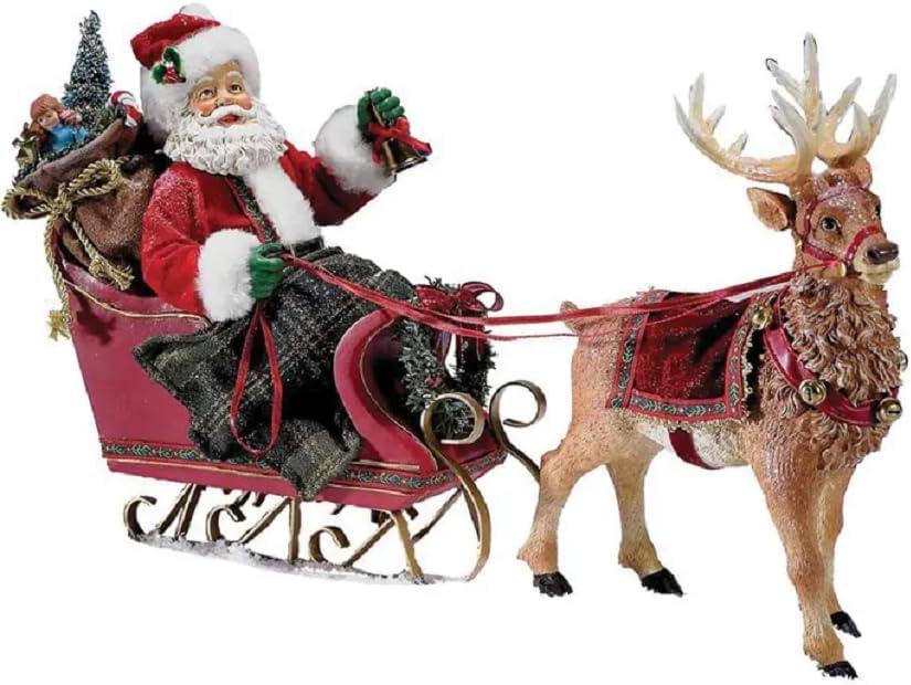 Kurt Adler Fabrich 10-Inch Santa in Sleigh with Deer Tablepiece