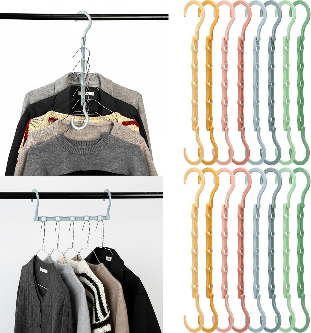 Mr. Pen- Space Saving Hangers for Clothes, 16 pcs, Pastel Colors, Plastic Multi Clothes Hangers Space Saving, 5 Slots, 360 Rotating Hooks