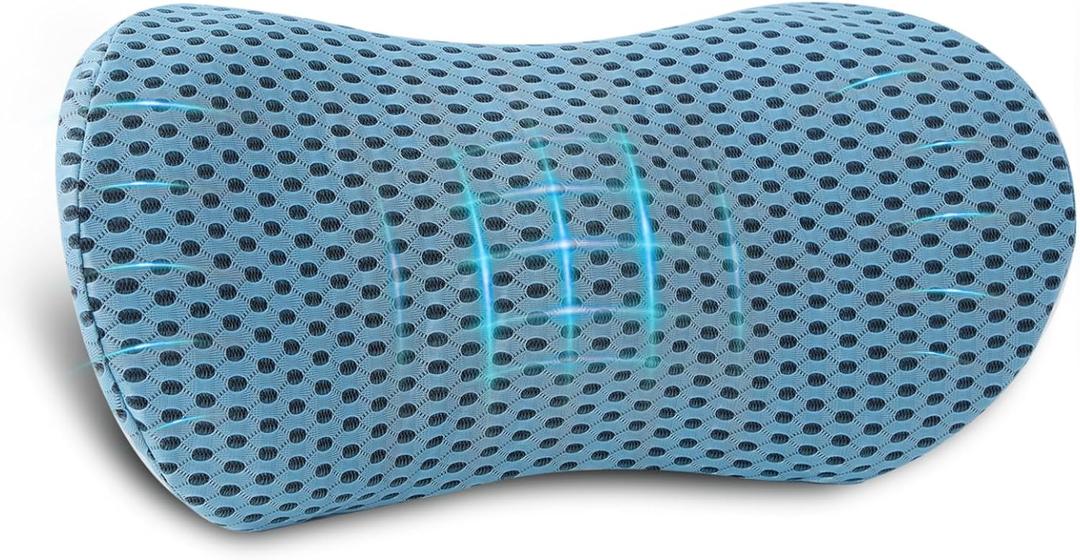 Lumbar Pillow, Memory Foam Lumbar Support Pillow for Office Chair and Car Seat, Ergonomic Streamline Back Pillow for Lower Back Pain Relief, Back Support Pillow for Sitting, Driving, Traveling (Blue)