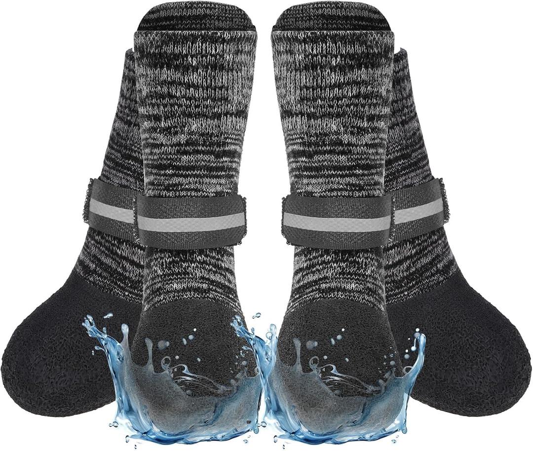 EXPAWLORER Anti Slip Dog Socks to Prevent Licking Paws, Shoes for Winter Snow, Boots & Paw Protectors with Grippers, Waterproof Booties for Hardwood Floors for Small Medium Large Senior Dogs Black L