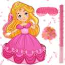 Threan Princess Piata Fairy Party Decorations Pink Ballet Piata Ballerina, Birthday Game Set Party Supplies for Girl Theme Baby Shower Butterfly Birthday Supplies Decoration(Pink Princess)