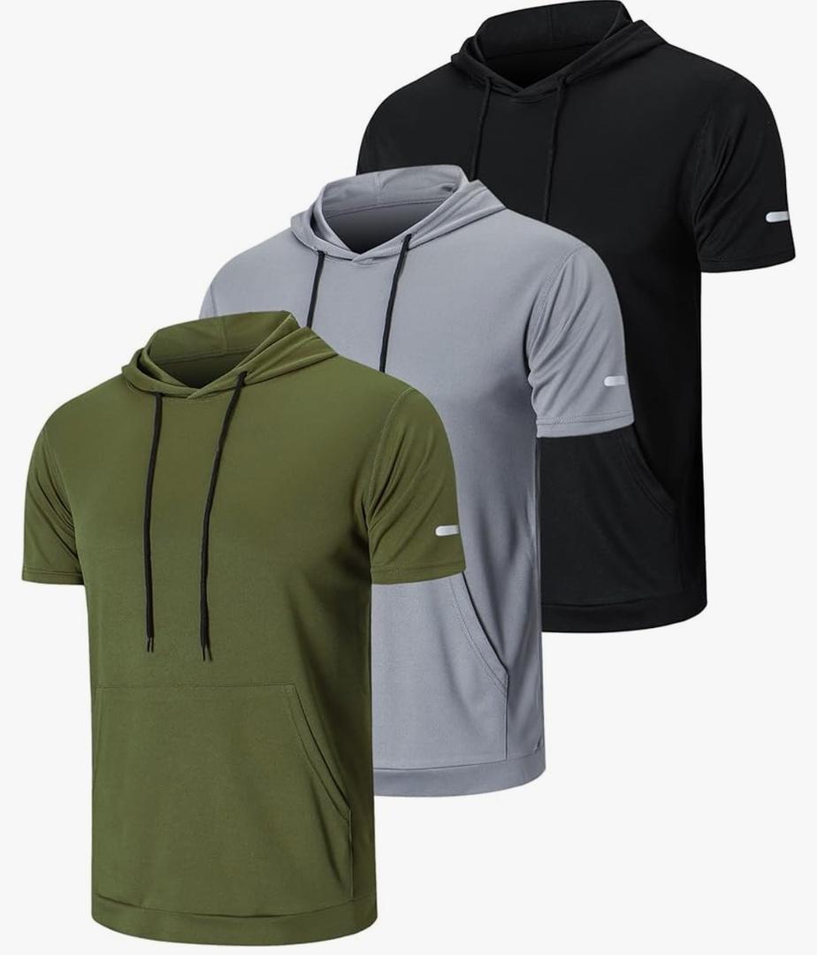 frueo Men's 1/3 Pack Workout Shirts Quick Dry Moisture Wicking Short Sleeve Mesh Athletic T-Shirts, XXL (Black, Gray, Green)