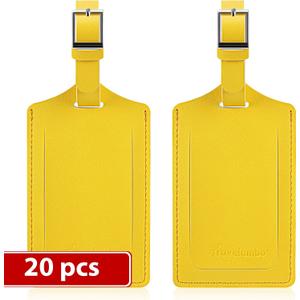 Travelambo Luggage Tags for Suitcases Faux Leather Privacy Protection 20 Pack Bag Tags Travel Accessories Essential, Energetic Yellow