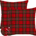RABUSOFA Christmas Pillow Covers 18x18 Inch Set of 2 Indoor Outdoor Waterproof Scottish Tartan Plaid Classic Throw Decorative Cushion Cases for Christmas Decor Decorations for Home Couch Patio