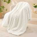 INFIIXSO Sherpa Throw Blanket for Couch - Super Soft & Warm Striped Fleece Blanket, Cozy Plush Fluffy Blanket All Season Use (Cream, 50x60 Inches)