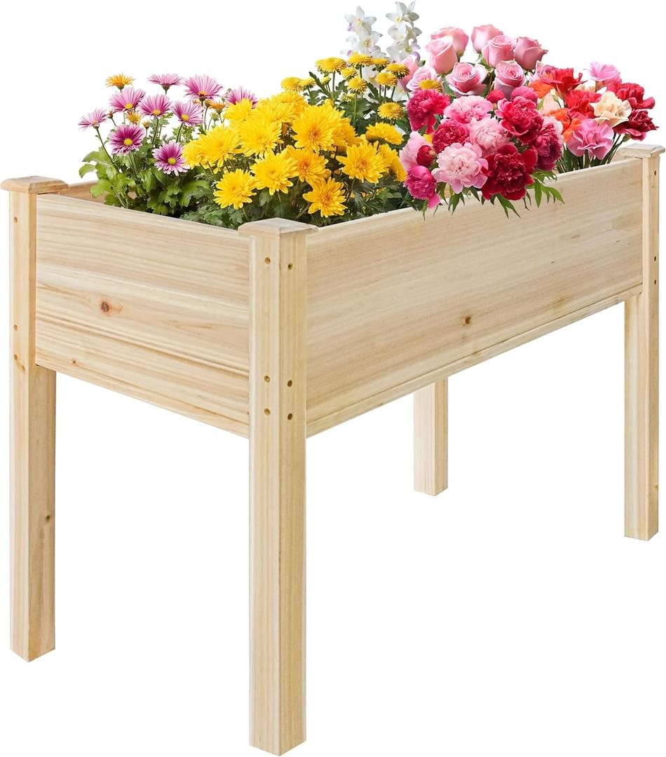 LZRS 40.5x20.5x30 inches Raised Garden Bed Elevated Wooden Planter Box Stand with Legs for Herbs,Vegetables,Flowers,Great for Outdoor Patio, Deck,220lb Capacity,Natural