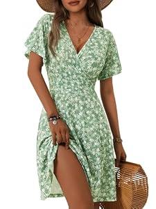 FENSACE Wedding Dresses with Sleeve Spring Easter Womens Summer Outfits(Green White Floral-72, Small) 
