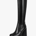 Women's Black Platform Knee High Boots Womens High Chunky Heel Square Toe Stretchy Platform Long Boots Shoes for Women(not for wide calf), Size 6