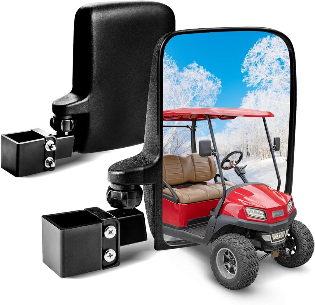 NOKINS No Drilling Golf Cart Mirrors,Golf Cart Rear Side View Mirrors Compatible with Club Car Onward DS/EZGO RXV TXT/Yamaha and Others 0.75"/1"/1.25" Square Tube,180 Degree Adjustable Viewing Angle (Black)
