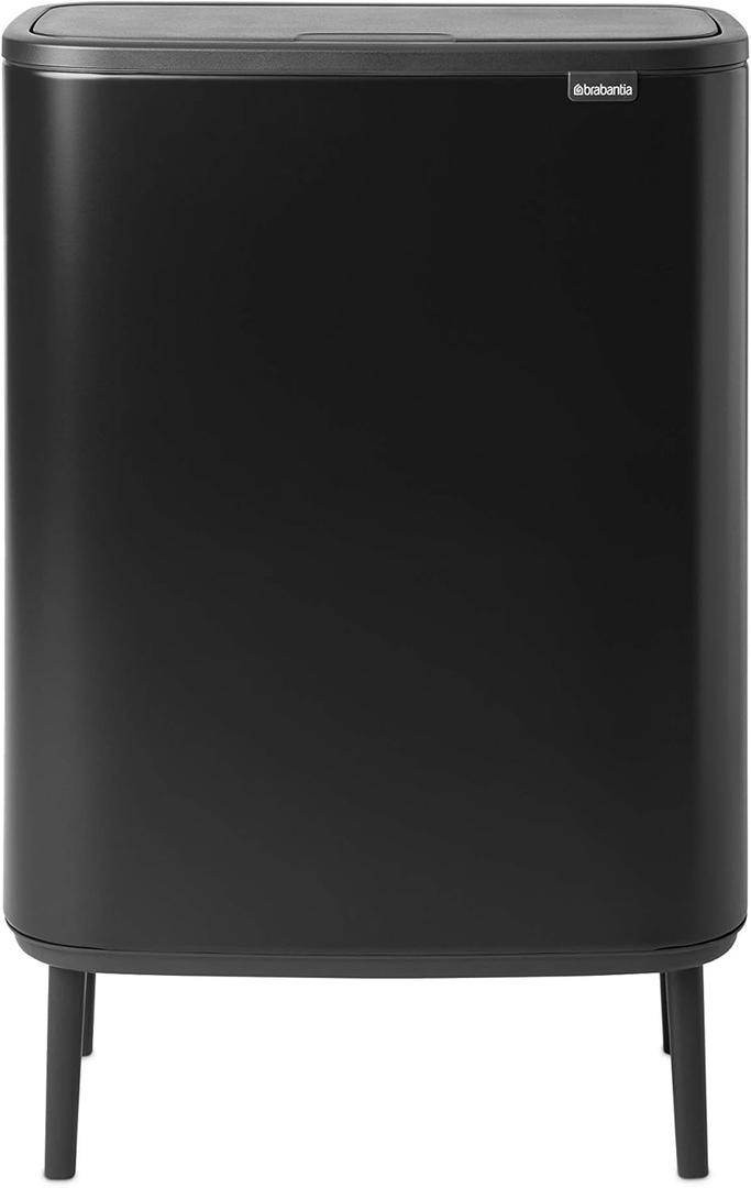 Brabantia Bo Hi Touch Top Trash Can - 2 x 8 Gal Inner Buckets (Matt Black) Waste/Recycling Garbage Can, Removable Compartments, Raised Legs