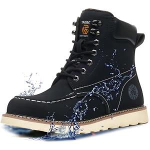 Steel Toe Boots for Men-6 Inch Moc Toe Safety Work Boots Non-Slip Resistant Indestructible Construction Western Boot Mens Steel Toes Shoes (Size 9, Waterproof Black)