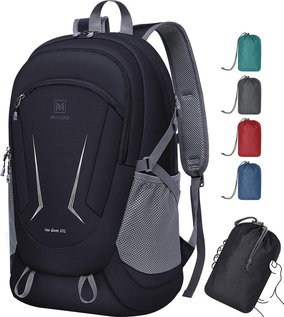 MIYCOO Ultralight Packable Backpack, 35L Waterproof Hiking Daypack | Travel Camping Foldable Daypack, Hiking Back Pack for Men Women, Black