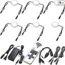 Under Cabinet LED Puck Lights, Display Cases Lighting, Daisy Chained Linkable, 120V Direct Hard Wired & Plug-in Adapter, Dual Split, RF Remote Dimmable, Black Cord, Daylight, 6 Lights