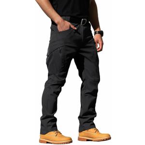 FLYFIREFLY Men's Ripstop Tactical Cargo Pants Water Resistant Quick Dry Hiking Work Pants with Multi-Pockets(No Belt) (34, Black)