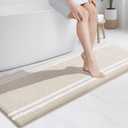 PURRUGS Bathroom Rug Non-Slip Machine Washable 24" x 60", Super Absorbent and Quick Dry Shaggy Microfiber Bath Mat, Extra Soft and Plush Bath Rug for Bathtub, Shower and Sink, Beige