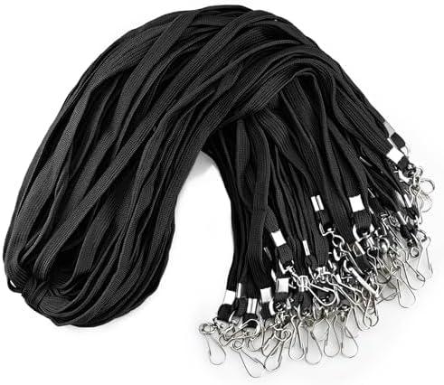 100 Pack Bulk Black Lanyards for ID Badges Durable Neck Lanyards with Metal Swivel J-Hook Comfortable for Events, Employees, Schools, Cruises, Name Tag ID Holder