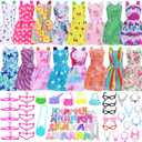 BJDBUS 42 pcs Doll Clothes and Accessories Including 10 pcs Fashion Mini Dresses 32 pcs Shoes, Glasses, Necklaces, Handbag, Hangers Accessories for 11.5 Inch Girl Doll