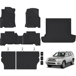 Floor Mats & Trunk Mat & Backrest Mats for 2003-2009 Toyota 4Runner 5 Seats | All Weather TPE Floor Liners Fit for 2009 4-Runner Odorless Anti-Slip Rubber Car Mats Black Full Set Accessories
