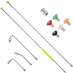 Pressure Washer Extension Wand, 120 pressure washer lance Replacement, Stainless Steel Power Washer Wand with 1/4 QC, Gutter Cleaner Attachment with 30/90/120 Curved Rods, 5 Nozzle Tips