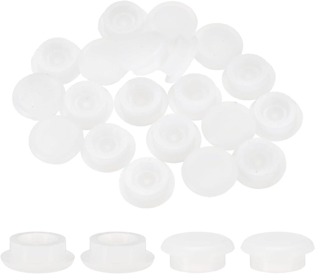 UXCELL 30pcs Heat Resistant Silicone Flush Type Fastener Hole Cover Plugs for 21mm (13/16 Inch) Hole, Round Snap Locking Tubing Plugs for Furniture Cabinet, White