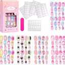 120 PCS Press On Nails for Kids, Full Cover Girl Fake Nails, Short False Nail Stick On Nail for Kid, Suitable for Kid Sleepovers Stuff with Fingernail File and 60Pcs Adhesive Tabs.02, Set of 2