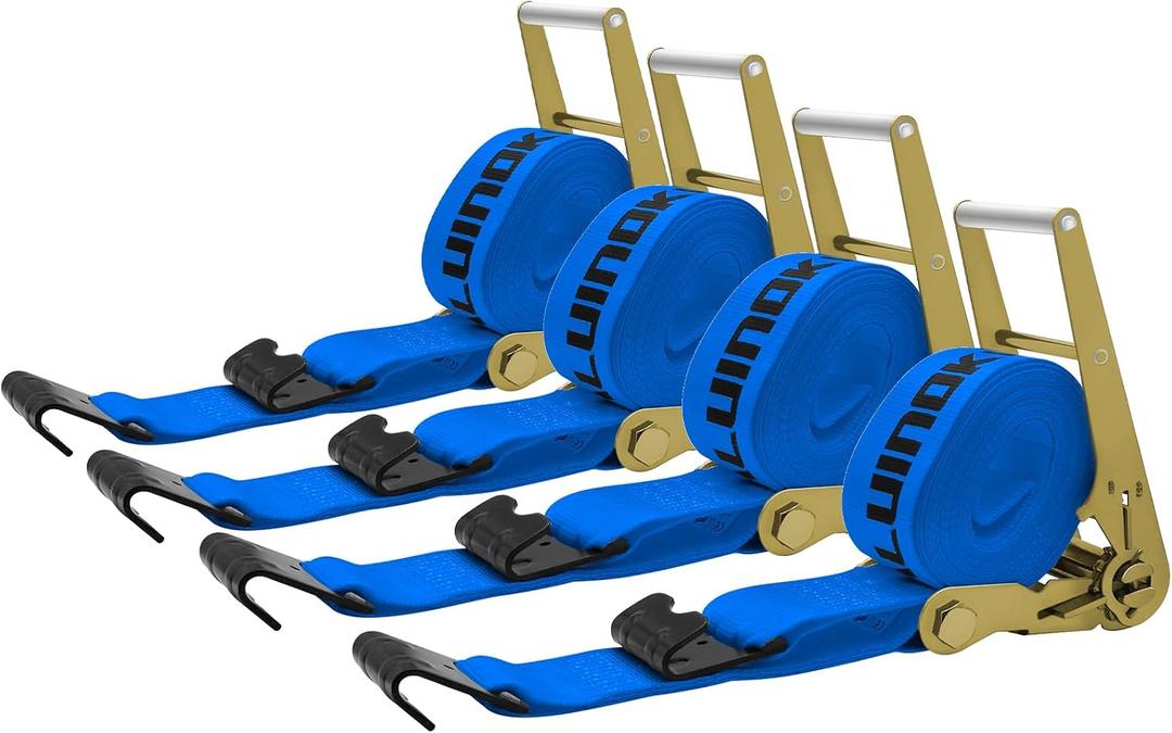 4Pack 4 inch Ratchet Straps Flatbed 4x30 Truck Strap with Flat Hook for Flatbed Trailer Winch Strap Heavy Duty 4 inch Ratchet Straps Flatbed Blue, 4 Inches X 360 Inches