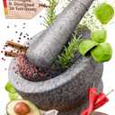 ChefSofi Mortar and Pestle Set - 6 Inch - 2 Cup Capacity - Unpolished Heavy Granite for Enhanced Performance and Organic Appearance - Included: Anti-Scratch Protector
