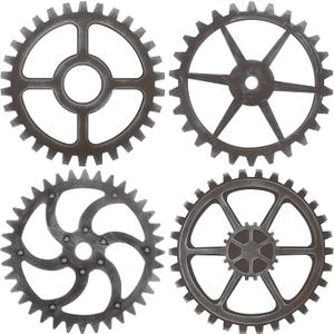 Yulejo 4 Pieces Wooden Industrial Steampunk Style Gear Wheel Wall Decoration 10 Inch Vintage Wooden Gear Combination Farmhouse Hanging Wall Decor for Home Wall Bar Decor Art Craft Wall Decor (Silver)