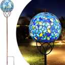 Solar Lights Outdoor Decorative, Solar Gazing Ball Mosaic Garden Stakes Decorative Waterproof Outdoor Lights for Pathway Yard Lawn Decoration (Blue)