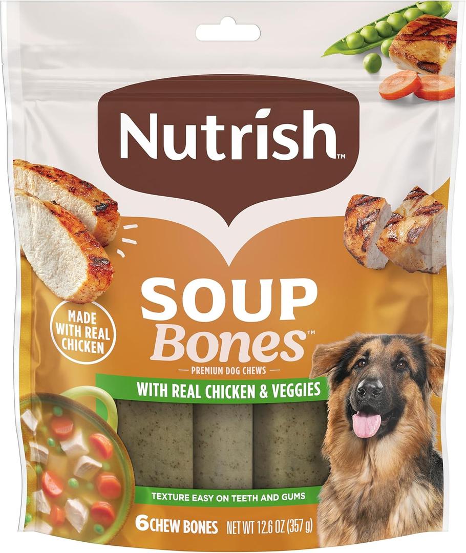 Rachael Ray Nutrish Soup Bones Dog Treats, Chicken & Veggies Flavor, 6 Bones 8 pack, 12.Oz