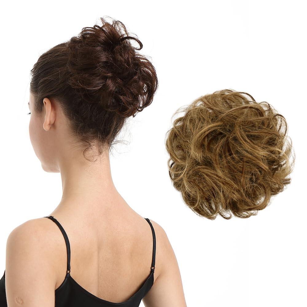 BARSDAR Human Hair Bun Extensions - Real Hair Bun Pieces Daily - Brown & Blonde Highlight (1 Count (Pack of 1))