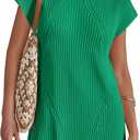 Imily Bela Womens Short Sleeve Sweater Casual Crew Neck Rribbed Knit Split Pullover Summer Tunic Tops (XSmall, Green)