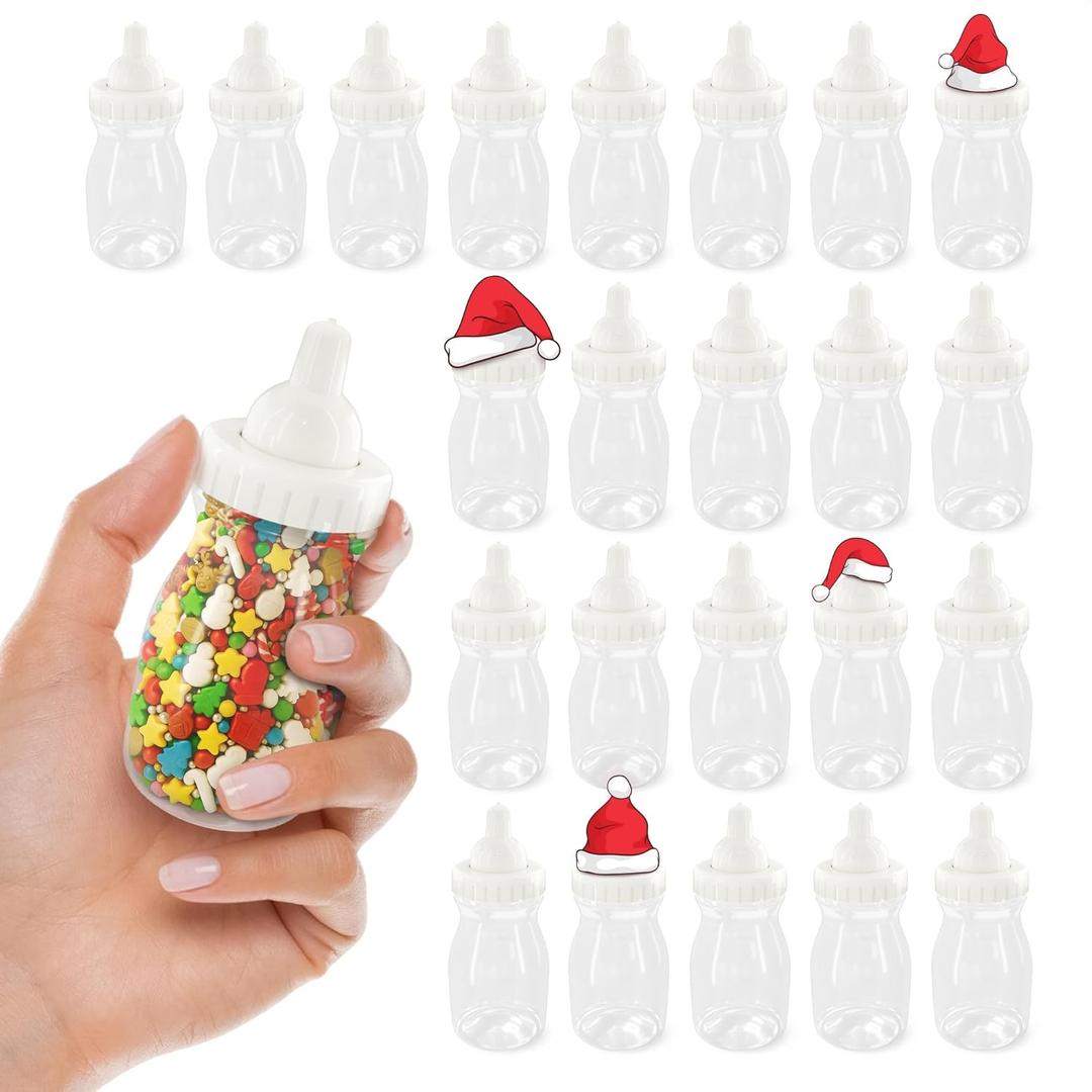 24 Pcs Small Bottles for Mom to Be Party  Clear Fillable Milk-Shaped Containers for Candy, Figurines, Coins, Trinkets  Durable Plastic Decorations for Party Themes, Events, Favors and Fun Activities