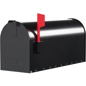 Post Mount Mailbox with Durable Aluminium Flag - Medium Capacity, Black, Galvanized Steel - 6.92 in. W x 8.87in. H x 20.05 in. L - Heavy Duty Metal Mailbox Powder-Coated
