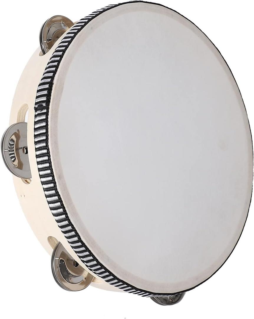 8 Inch Tambourines for Adults Wooden Hand Drum with Metal Jingles Bells Tambourines Musical Instrument for Church, Party, Games, KTV, Dance