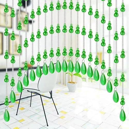Rekelola Crystal Beaded Curtain for Doorways,Hanging Glass Door Beads Curtains for Windows Room Divider Bedroom Coffee House Bar (25 Strings Green)